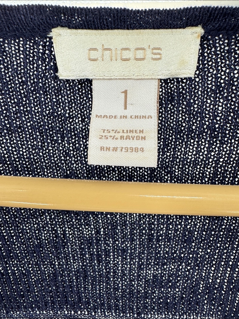 Chico's Navy White Striped Lightweight open front duster cardigan linen M stripe - Picture 7 of 10